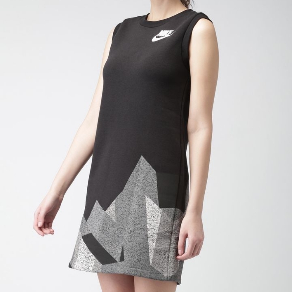 NIKE Skyscraper Graphic Printed Black Sleeveless Sweatshirt Dress Size S Logo